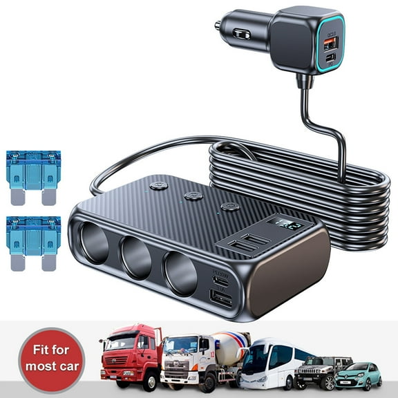 KANCOKIT 9 in 1 Car Cigarette Lighter Splitter, Multi 3 Way Socket Power Adapter, Comnpatible with Samsung Galaxy, iPod, GPS, Camera and Smart Phone