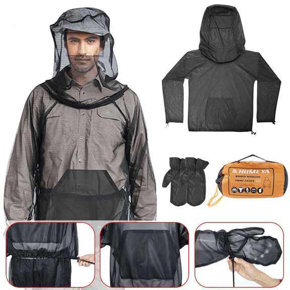 KANCOKIT Anti-Mosquito Bug Jacket with Hood + Gloves, Breathable Mesh Net Suit for Men Women, Black - XL