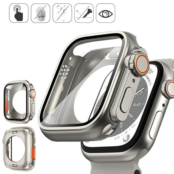 KANCOKIT For Apple Watch Series 6/5/4/SE/SE2 44mm Bumper Case, [Looks Like Ultra Protector Case] All-Round Hard PC Protective Cover Built-in Tempered Glass -Titanium