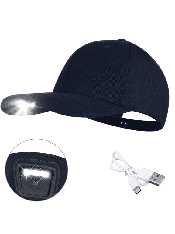 Baseball Cap with Light Built in, USB Rechargeable Adjustable Size LED Baseball Hats for Outdoor Fishing Night Running, Blue
