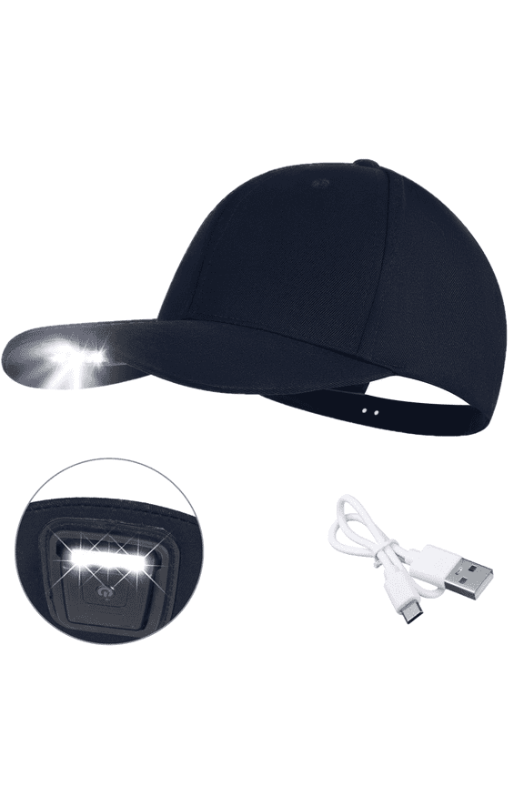 Baseball Cap with Light Built in, USB Rechargeable Adjustable Size LED Baseball Hats for Outdoor Fishing Night Running, Blue