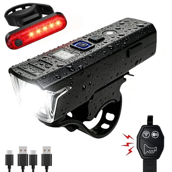 KANCOKIT Bike Lights for Night Riding, Super Bright USB Rechargeable Bicycle Lights Set with Horn, Waterproof Super Bright Front Bicycle Headlight & Rear Taillight