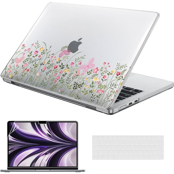 KANCOKIT Compatible with MacBook Air 13 inch Case 2025 2024 2023 2022 M4 A3240 M3 A3113 M2 A2681 with Flower Print, Protective Hard Plastic Shell Case+Keyboard Cover+Screen Film