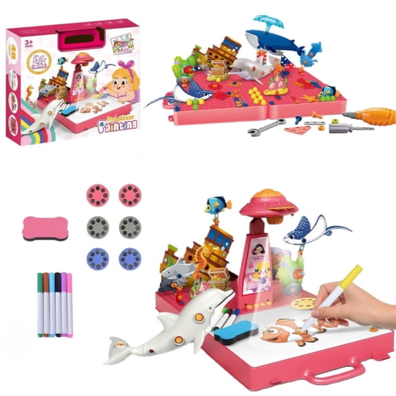 KANCOKIT Drawing Projector for Kids 3-8, Smart Tracing Projector with 48 Patterns + Graffiti Boards + Pen, Toys Set for Boys Girl, Pink