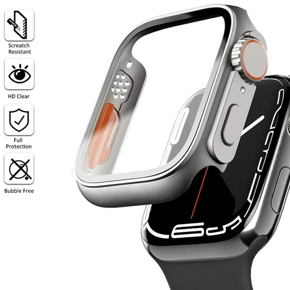 KANCOKIT For Apple Watch Series 6/5/4/SE 2 44mm Screen Protector Case, [Ultra Style Case] Tempered Glass Case Cover for iWatch 44mm, Titanium