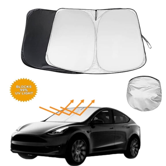 KANCOKIT For Tesla Model Y/3 Windshield Sun Shade, Front Window Sunshade with Organizer Bag, Foldable Heat & UV Protector, Car Accessories