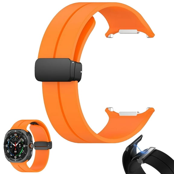 KANCOKIT For Galaxy Watch Ultra Band 47mm, Waterproof Soft Silicone Sport Strap & Magnetic Folding Buckle Design for Samsung Galaxy Watch 7 Ultra 47mm Replacement Band, Orange