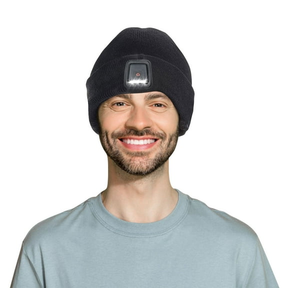 KANCOKIT Hat with Light, Rechargeable Beanie with Headlamp for Men Women, Four Modes of Adjustment Beanie with Light, Black
