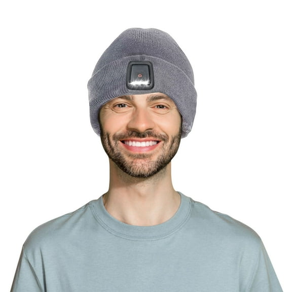 KANCOKIT Hat with Light, Rechargeable Beanie with Headlamp for Men Women, Four Modes of Adjustment Beanie with Light, Gray
