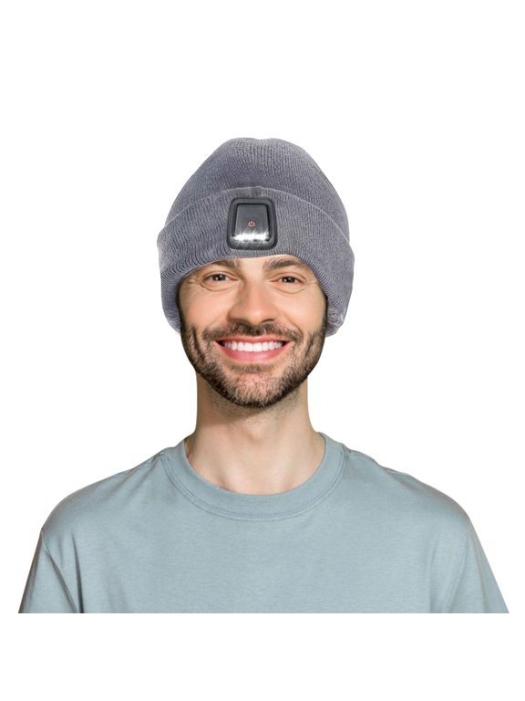 Hat with Light, Rechargeable Beanie with Headlamp for Men Women, Four Modes of Adjustment Beanie with Light, Gray