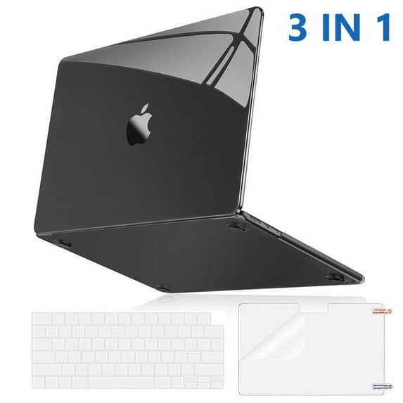 KANCOKIT For MacBook Air 13 inch Case M4 A3240 M3 M2 A3113 A2681 2022 2024 2025 Touch ID, Ultra-Slim Hard Shell Case & Keyboard Cover & Screen Protector,Crystal Black
