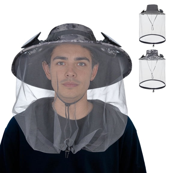 KANCOKIT Mosquito Head Net Hat with Solar Fans, Unisex UPF 50  Cool and Breathable Bug Net Hat for Mountaineering, Gardening, Fishing