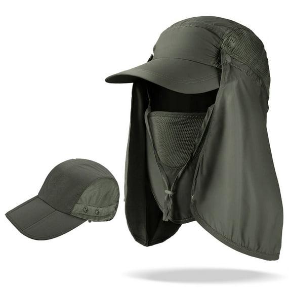 KANCOKIT Outdoor Sun Hat, UPF 50+ Fishing Hat with Removable Neck Flap & Sun Face Shield, Foldable Baseball Cap for Men Women, Green