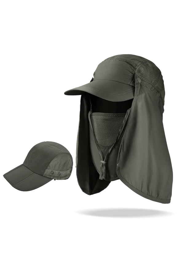 Outdoor Sun Hat, UPF 50+ Fishing Hat with Removable Neck Flap & Sun Face Shield, Foldable Baseball Cap for Men Women, Green