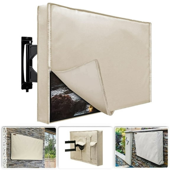 KANCOKIT Outdoor TV Cover 32inch, 600D Weatherproof Outside Television Protector for Outside Flat Screen TVs LED LCD OLED TV, Beige