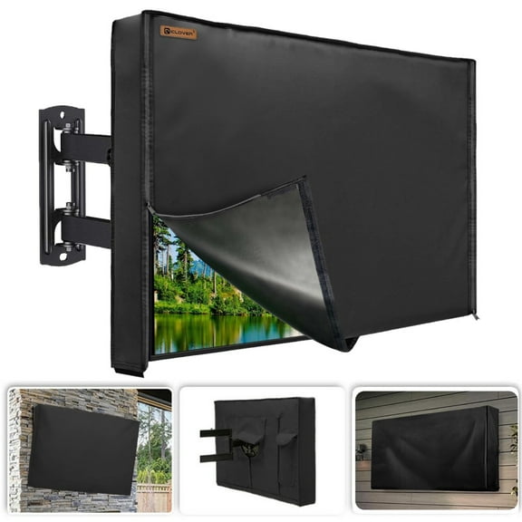 KANCOKIT Outdoor TV Cover 32inch, 600D Weatherproof Outside Television Protector for Outside Flat Screen TVs LED LCD OLED TV, Black