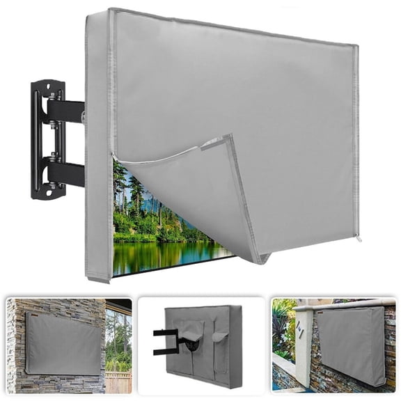 KANCOKIT Outdoor TV Cover 32inch, 600D Weatherproof Outside Television Protector for Outside Flat Screen TVs LED LCD OLED TV, Gray