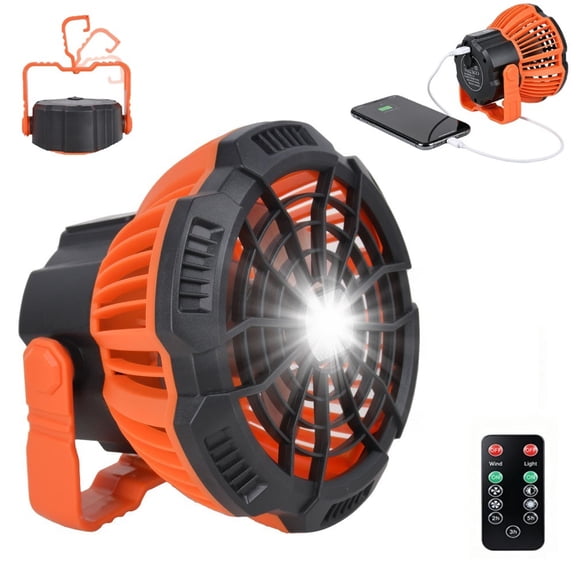 KANCOKIT Portable 2 in 1 Camping Fan with LED Tent Light, 7800mAh Rechargeable Ceiling Tent Fan with Remote Control for Outdoor Use