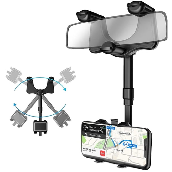 KANCOKIT Rearview Mirror Phone Holder for Car, Retractable Car Phone Holder Mount with Adjustable Arm Length for iPhone Samsung All 4-7 Inch Cell Phones