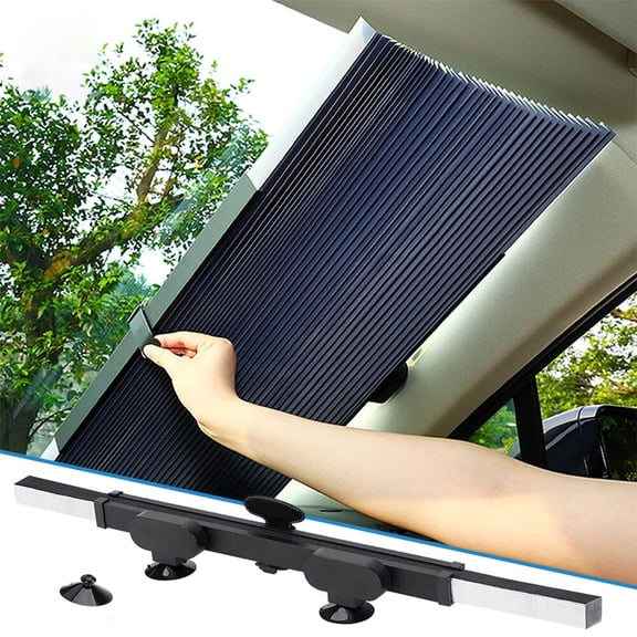 KANCOKIT Retractable Windshield Sun Shade for Car, Folding Sunshade Protector Blocks 99% UV Rays, Large Size Fits Front Window of Various Models