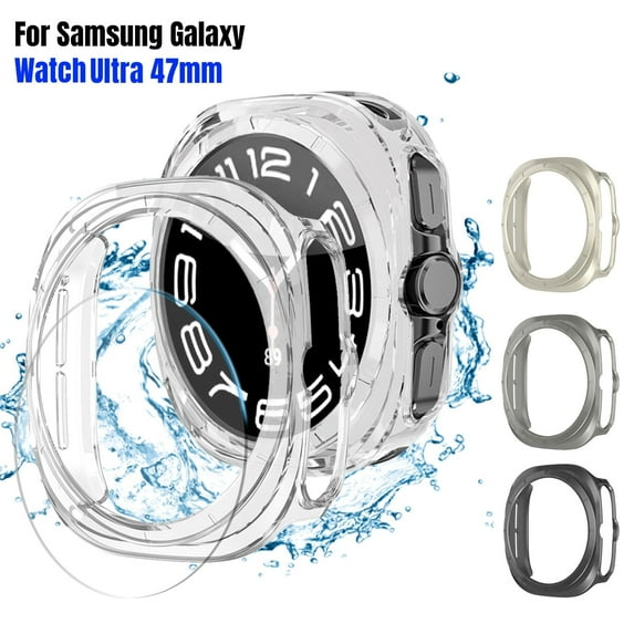 KANCOKIT For Samsung Galaxy Watch Ultra 47mm Screen Protector Case, Full Protection Hard Bumper Built-in Tempered Glass Film, Transparent