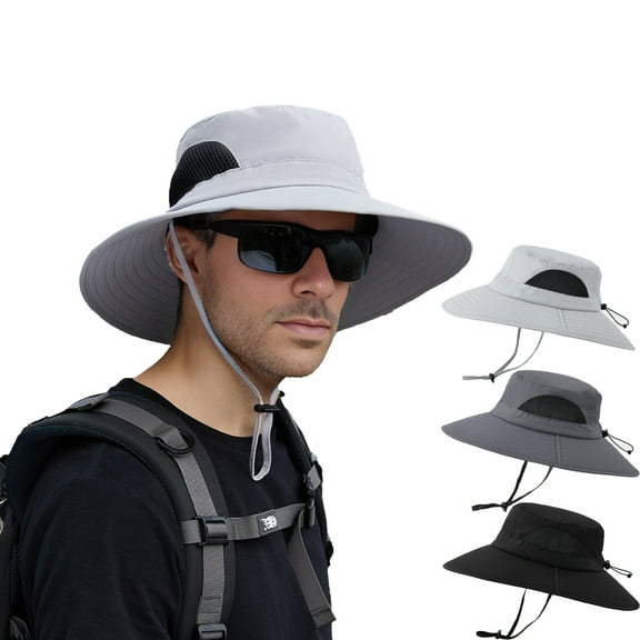 KANCOKIT Sun Bucket Hat for Men Women, Wide Brim Safari Caps UPF 50  for Fishing Hiking Beach Garden, Light Gray