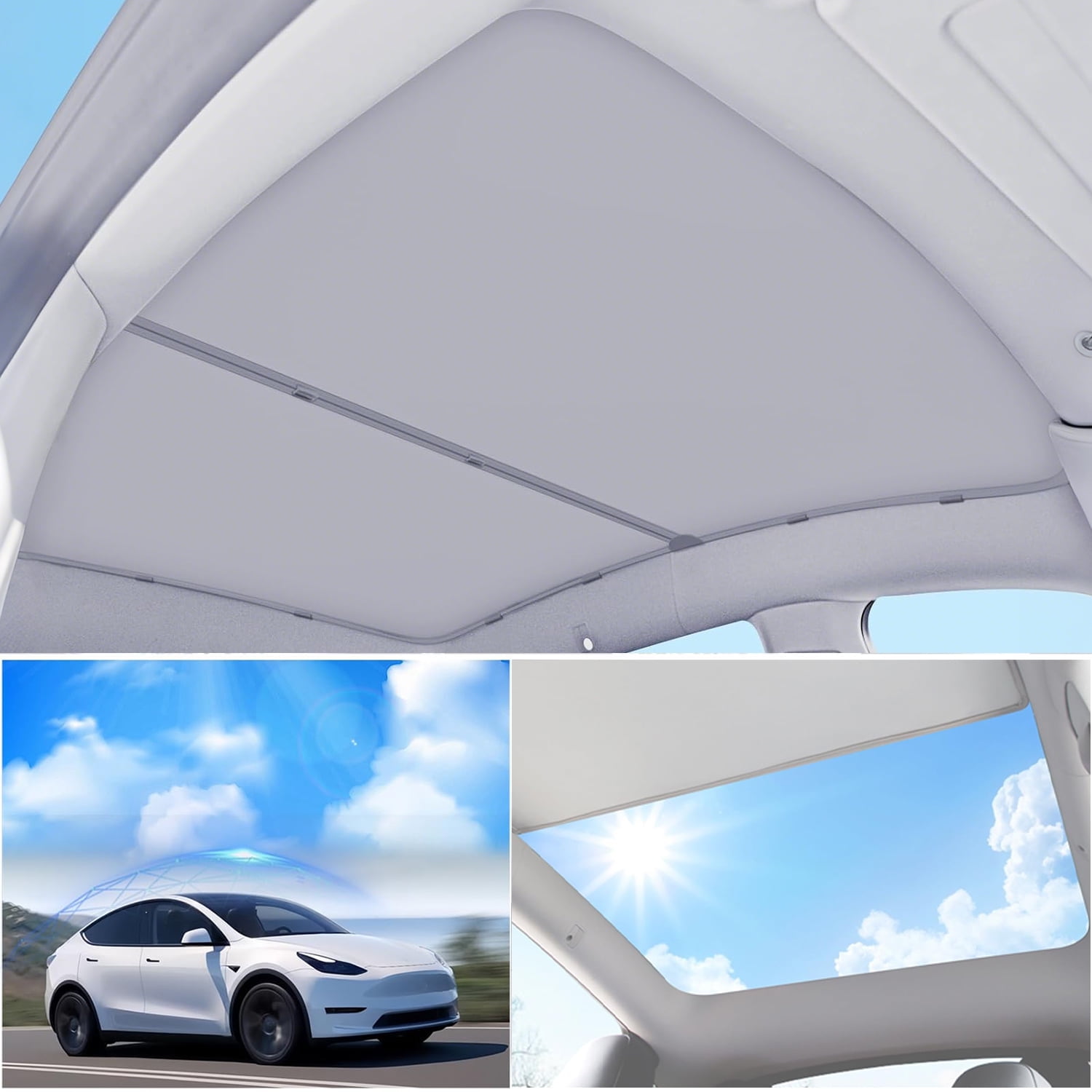 KANCOKIT Tesla Model Y Sunshade Roof Cover [No-Gap/Sag-Free] Foldable Heat Insulation Tesla Roof Shade, Fits Model Y 2020-2024, Grey