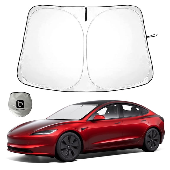 KANCOKIT Tesla Windshield Sun Shade for Model 3/Y, Foldable Car Sunshade Blocks Heat & Sun with Mirror Cut-Out for Tesla Model 3 2016~2025