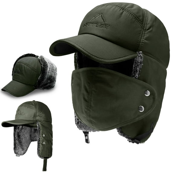 KANCOKIT Trapper Hat, Winter Hats with Ear Flaps for Cold Weather, Warm Baseball Caps for Men Women, Green