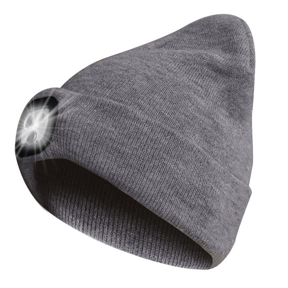 KANCOKIT Unisex Hat with Light, Rechargeable Led Beanie Hat, Winter Knitted Cap for Running Hiking Camping, Gray