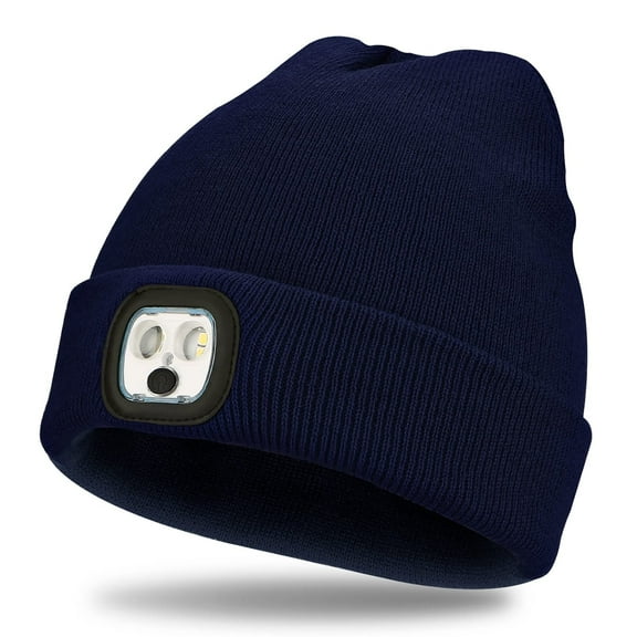 KANCOKIT Unisex Hat with Light, Rechargeable Led Beanie Hat, Winter Knitted Cap for Running Hiking Camping, Navy Blue