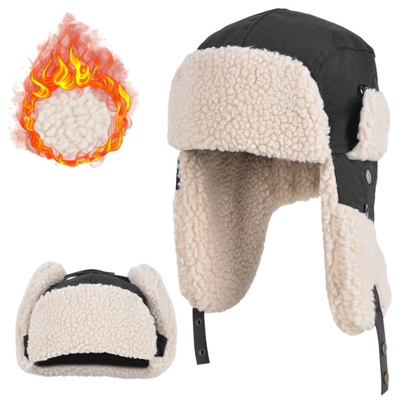 KANCOKIT Unisex Winter Hats, Windproof Trapper Hat with Ear Flaps Russian Ushanka for Cold Weather, Black