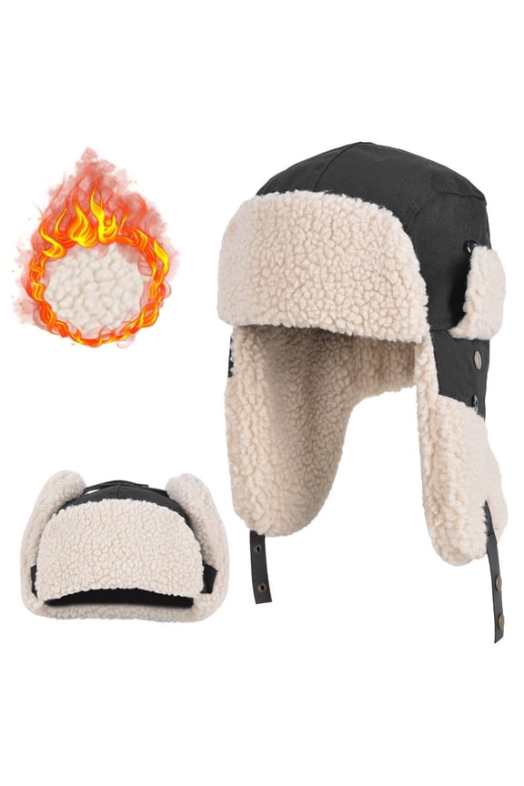 Unisex Winter Hats, Windproof Trapper Hat with Ear Flaps Russian Ushanka for Cold Weather, Black