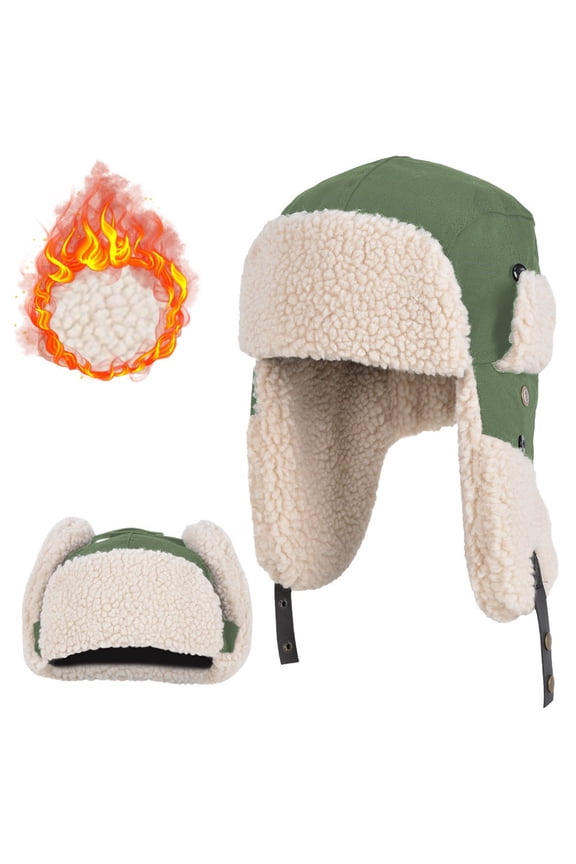 Unisex Winter Hats, Windproof Trapper Hat with Ear Flaps Russian Ushanka for Cold Weather, Green