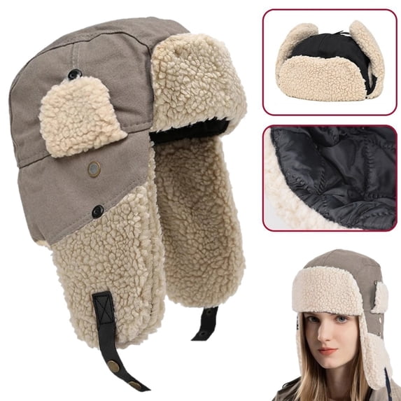 KANCOKIT Unisex Winter Trapper Hat with Ear Flaps, Warm Winter Russian Aviator Ushanka Ski Cap for Men Women, Gray