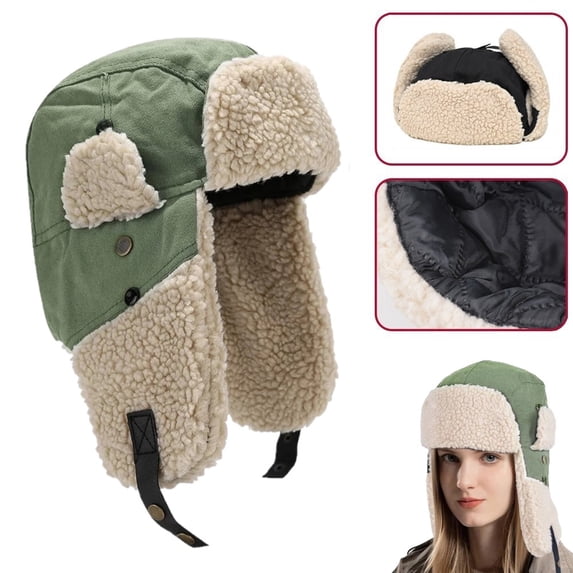 KANCOKIT Unisex Winter Trapper Hat with Ear Flaps, Warm Winter Russian Aviator Ushanka Ski Cap for Men Women, Green