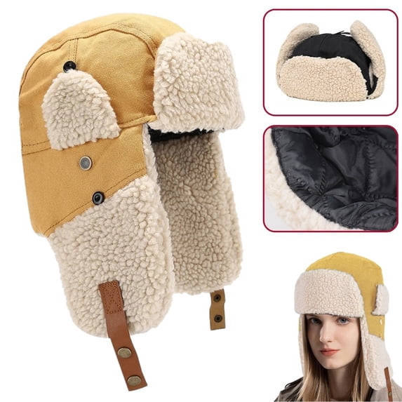 KANCOKIT Unisex Winter Trapper Hat with Ear Flaps, Warm Winter Russian Aviator Ushanka Ski Cap for Men Women, Yellow