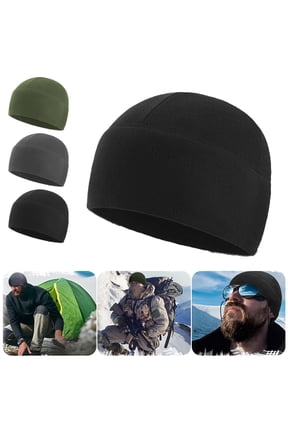 Warm Beanie Skull Cap, Helmet Liner Winter Fleece Cycling Cap, Under Helmet Skull Cap & Running Bike Cap for Men & Women, Black