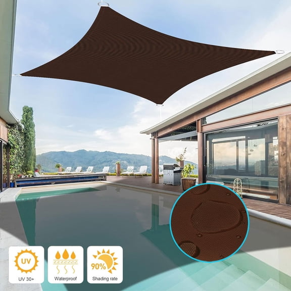 KANCOKIT Waterproof Sun Shade Sails, 8'X12' Heavy Duty Canopy Awning Shelter UV Blocking for Outdoor Patio Backyard Garden Activities, Brown