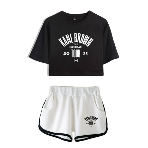 KANE BROWN Fashionable summer retro trend women's short sleeved shorts set