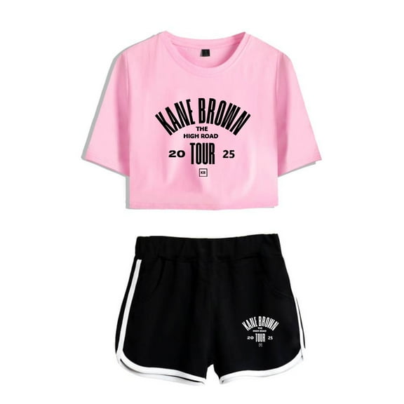 KANE BROWN Fashionable summer retro trend women's short sleeved shorts set