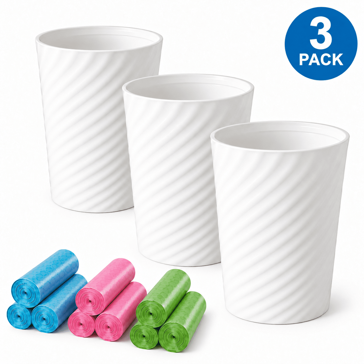 KANFAUQ Bathroom Trash Can 3 Pack, 1.7 Gallon Small Trash Cans with ...