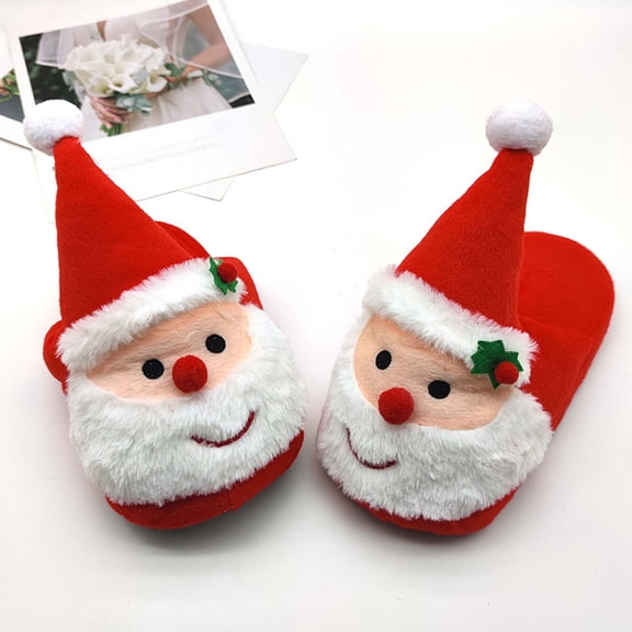 KANG 3D Cartoon Santa Slippers Autumn/Winter Indoor Warm Style Half Covered Shoes