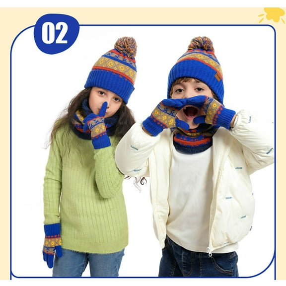KANG A Four Piece Of Knitted Hats Winter Thickened Warm Scarves Hanging Ropes And Woolen Hats For 3 To 11