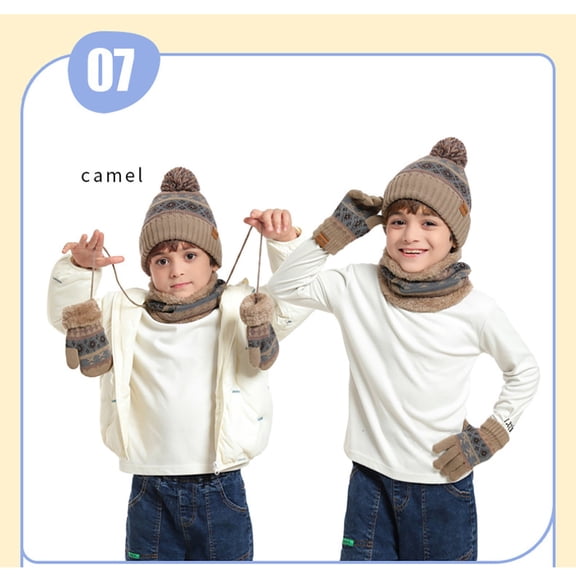 KANG A Four Piece Of Knitted Hats Winter Thickened Warm Scarves Hanging Ropes And Woolen Hats For 3 To 12