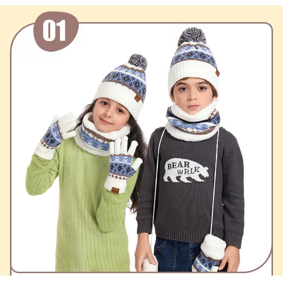 KANG A Four Piece Of Knitted Hats Winter Thickened Warm Scarves Hanging Ropes And Woolen Hats For 3 To 15