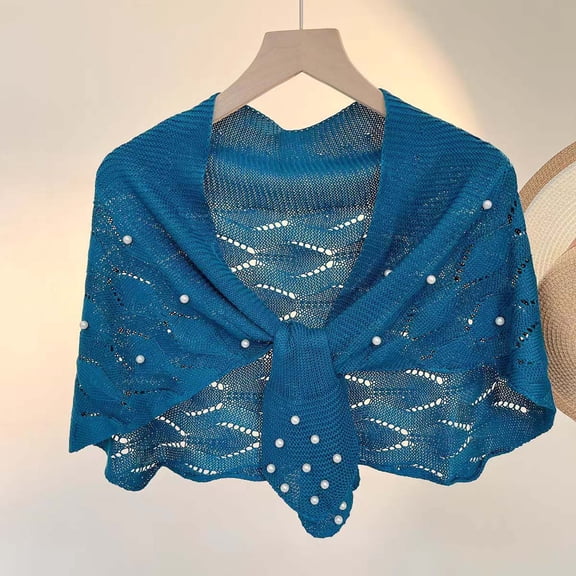 KANG Autumn Knitted Shawl With Wavy Pattern And Pearl Shoulder Strap