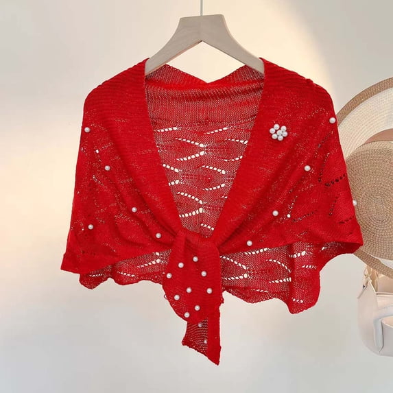KANG Autumn Knitted Shawl With Wavy Pattern And Pearl Shoulder Strap