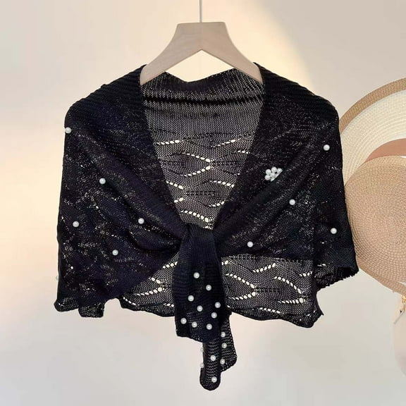 KANG Autumn Knitted Shawl With Wavy Pattern And Pearl Shoulder Strap