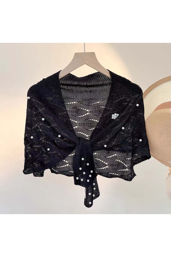 Autumn Knitted Shawl With Wavy Pattern And Pearl Shoulder Strap